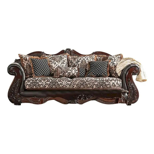 Ensemble canapé et causeuse 2 pièces Ammy, similicuir marron foncé, 5 coussins décoratifs