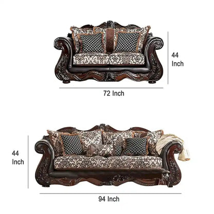 Ensemble canapé et causeuse 2 pièces Ammy, similicuir marron foncé, 5 coussins décoratifs