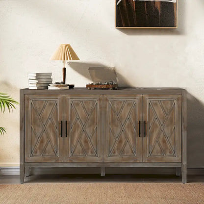 Meuble d'appoint de style ferme moderne de 60 pouces avec 4 portes et étagère réglable
