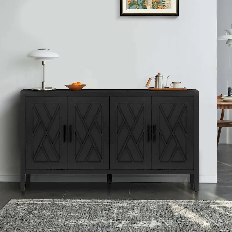 Meuble d'appoint de style ferme moderne de 60 pouces avec 4 portes et étagère réglable
