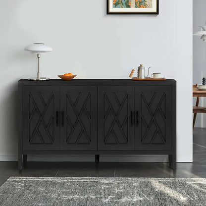 Meuble d'appoint de style ferme moderne de 60 pouces avec 4 portes et étagère réglable