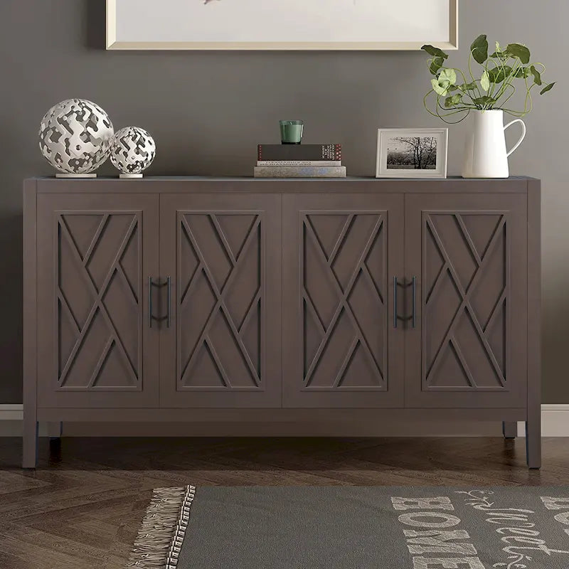 Meuble d'appoint de style ferme moderne de 60 pouces avec 4 portes et étagère réglable