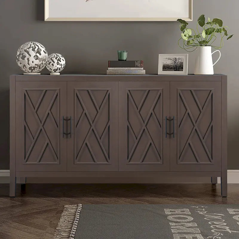 60  Modern Farmhouse Accent Cabinet with 4 Doors & Adjustable Shelf