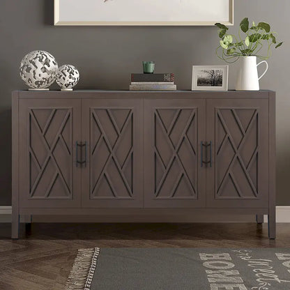 60  Modern Farmhouse Accent Cabinet with 4 Doors & Adjustable Shelf