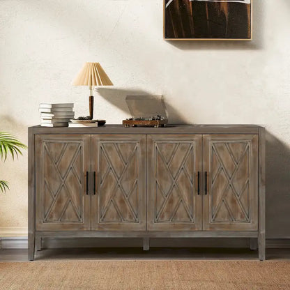 Meuble d'appoint de style ferme moderne de 60 pouces avec 4 portes et étagère réglable
