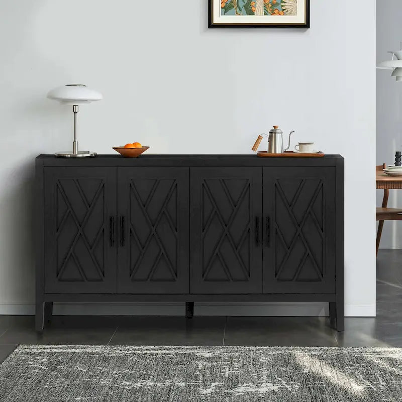 Meuble d'appoint de style ferme moderne de 60 pouces avec 4 portes et étagère réglable
