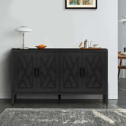 Meuble d'appoint de style ferme moderne de 60 pouces avec 4 portes et étagère réglable