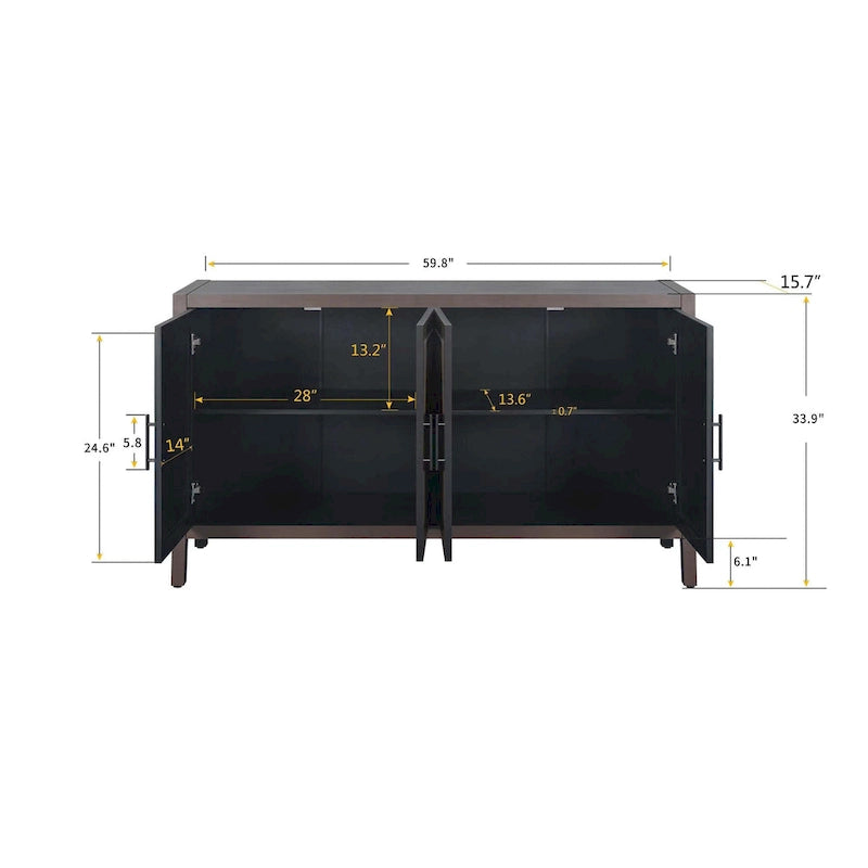 Meuble d'appoint de style ferme moderne de 60 pouces avec 4 portes et étagère réglable