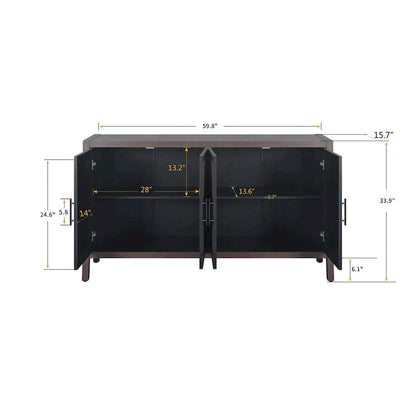 Meuble d'appoint de style ferme moderne de 60 pouces avec 4 portes et étagère réglable