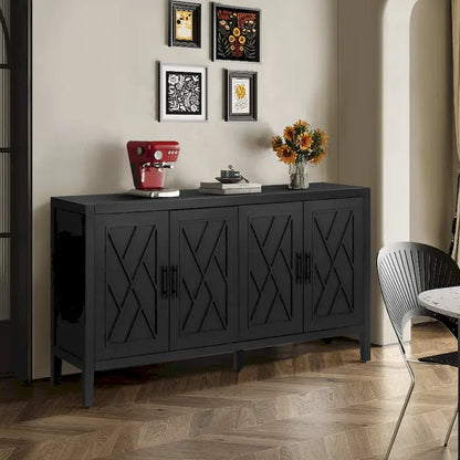Meuble d'appoint de style ferme moderne de 60 pouces avec 4 portes et étagère réglable