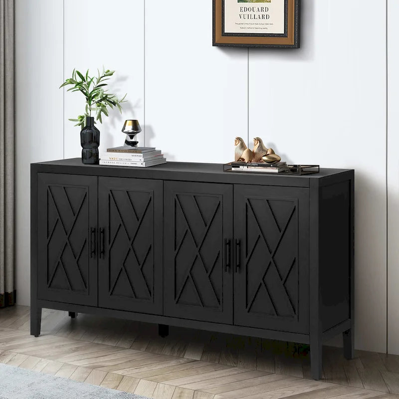Meuble d'appoint de style ferme moderne de 60 pouces avec 4 portes et étagère réglable