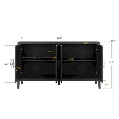 Meuble d'appoint de style ferme moderne de 60 pouces avec 4 portes et étagère réglable