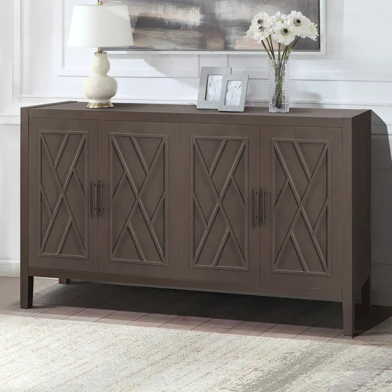 Meuble d'appoint de style ferme moderne de 60 pouces avec 4 portes et étagère réglable