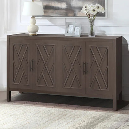 Meuble d'appoint de style ferme moderne de 60 pouces avec 4 portes et étagère réglable