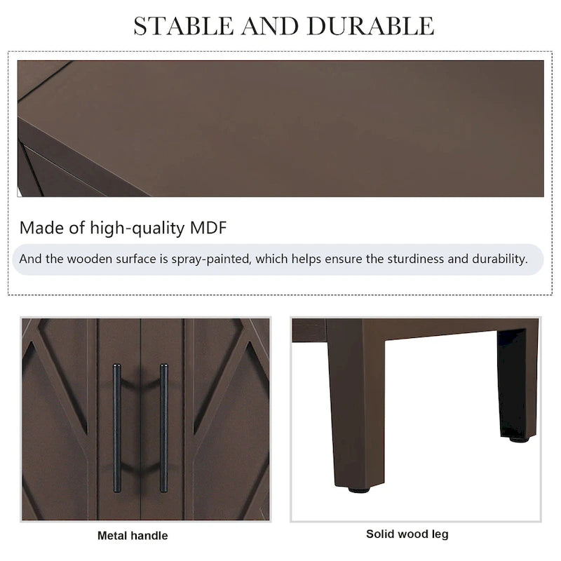 Meuble d'appoint de style ferme moderne de 60 pouces avec 4 portes et étagère réglable
