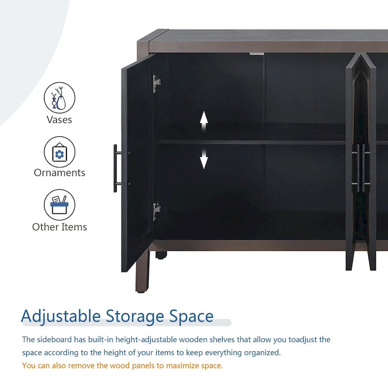 Meuble d'appoint de style ferme moderne de 60 pouces avec 4 portes et étagère réglable