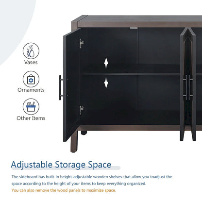 Meuble d'appoint de style ferme moderne de 60 pouces avec 4 portes et étagère réglable
