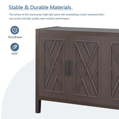 Meuble d'appoint de style ferme moderne de 60 pouces avec 4 portes et étagère réglable
