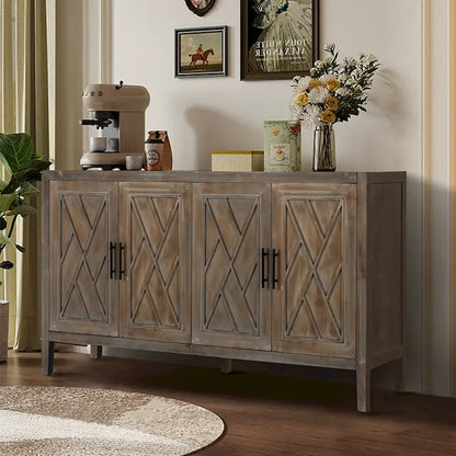 Meuble d'appoint de style ferme moderne de 60 pouces avec 4 portes et étagère réglable