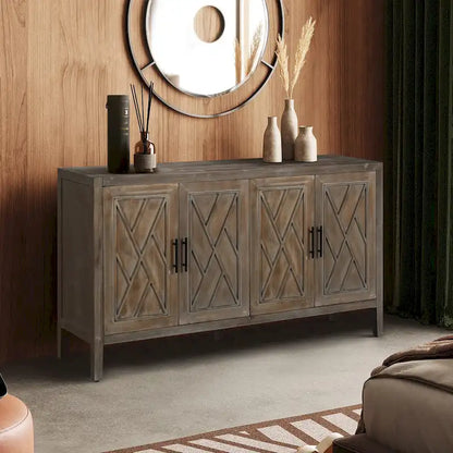 Meuble d'appoint de style ferme moderne de 60 pouces avec 4 portes et étagère réglable