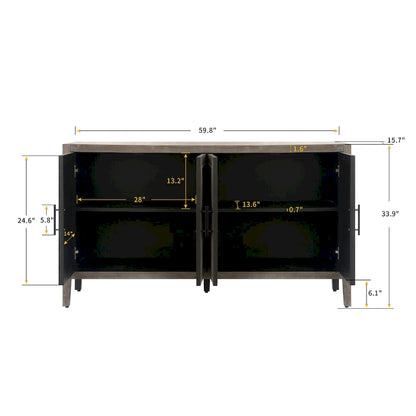 Meuble d'appoint de style ferme moderne de 60 pouces avec 4 portes et étagère réglable