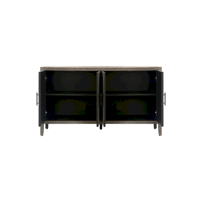 Meuble d'appoint de style ferme moderne de 60 pouces avec 4 portes et étagère réglable