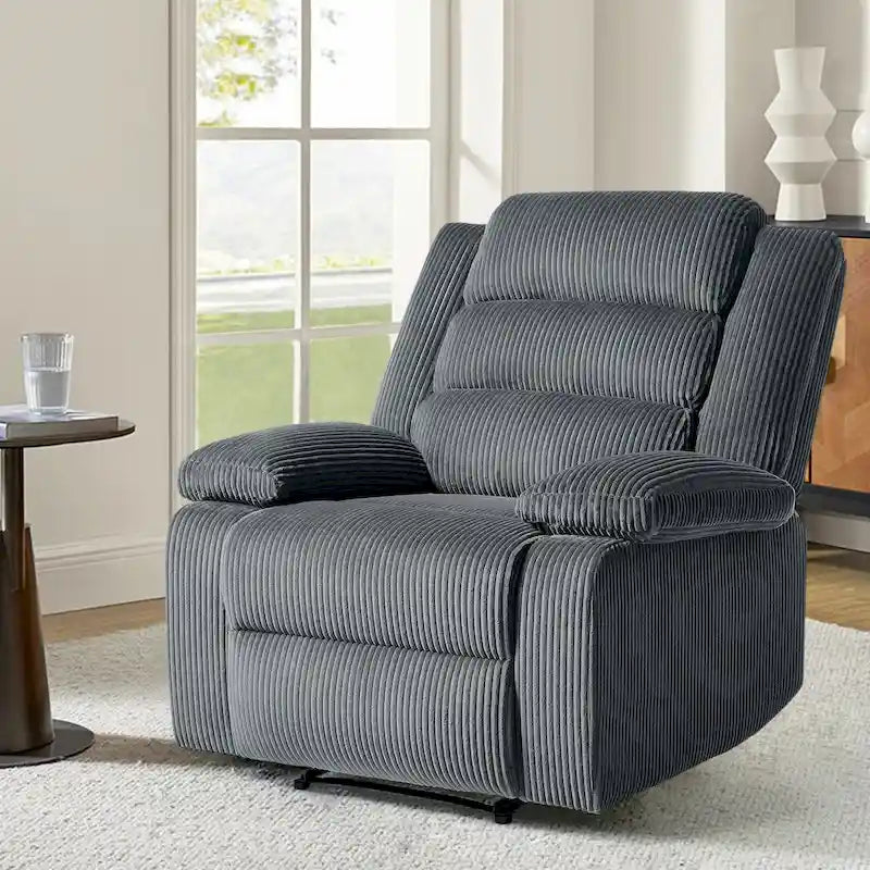 Fauteuil inclinable manuel moderne en velours côtelé, fauteuil inclinable réglable avec larges accoudoirs