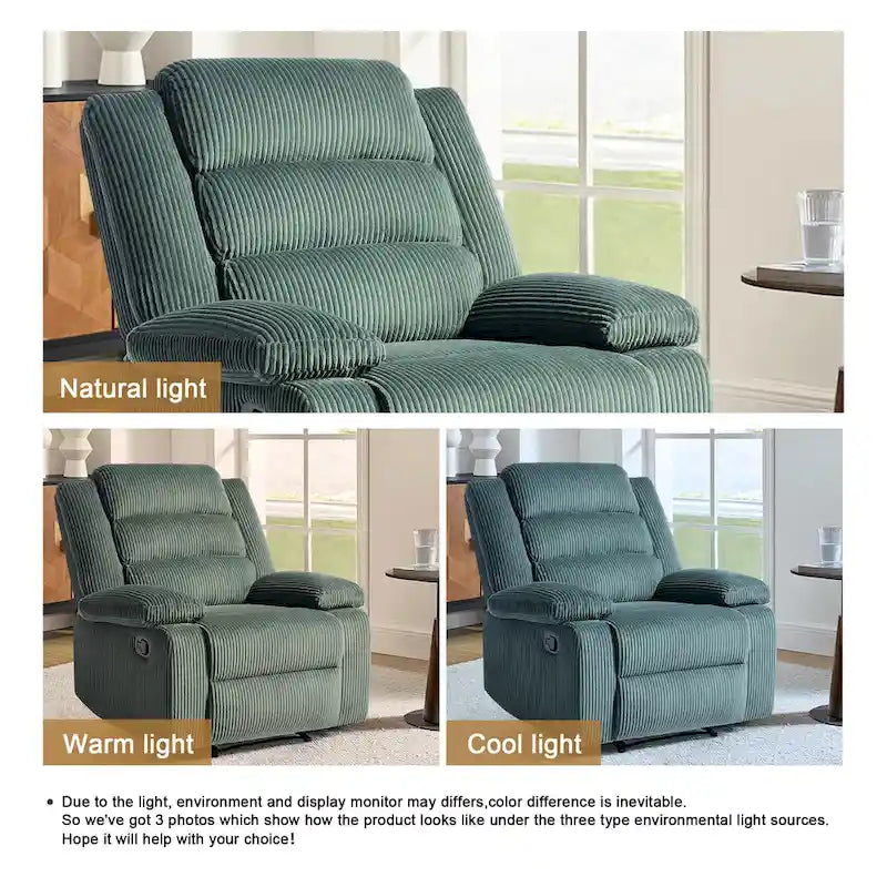 Fauteuil inclinable manuel moderne en velours côtelé, fauteuil inclinable réglable avec larges accoudoirs