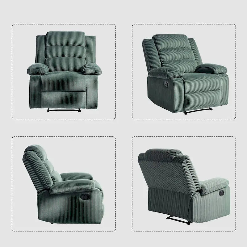 Fauteuil inclinable manuel moderne en velours côtelé, fauteuil inclinable réglable avec larges accoudoirs