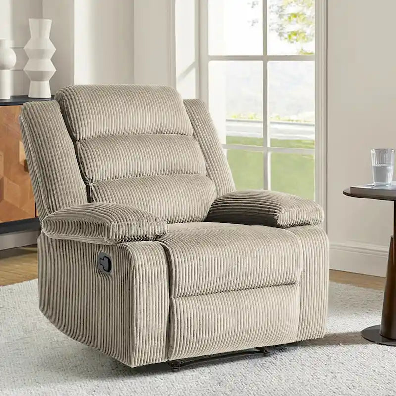 Fauteuil inclinable manuel moderne en velours côtelé, fauteuil inclinable réglable avec larges accoudoirs