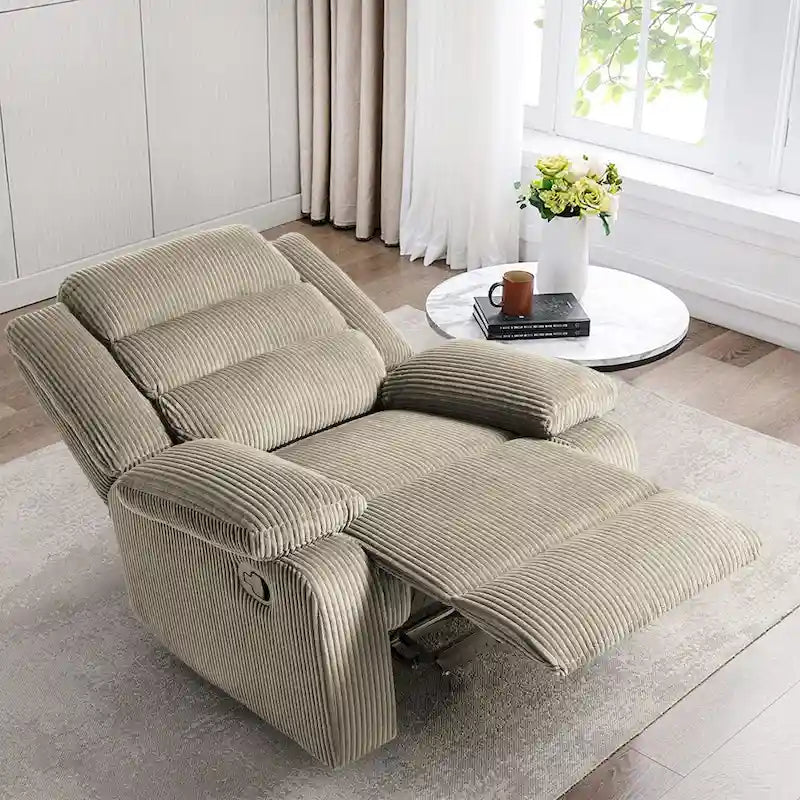 Fauteuil inclinable manuel moderne en velours côtelé, fauteuil inclinable réglable avec larges accoudoirs