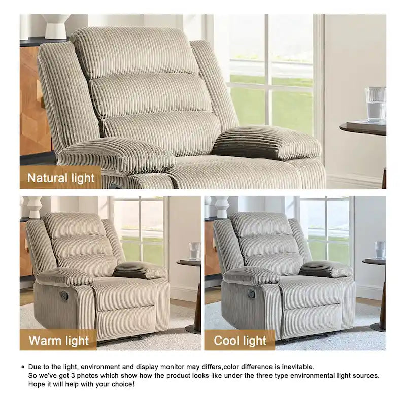 Fauteuil inclinable manuel moderne en velours côtelé, fauteuil inclinable réglable avec larges accoudoirs