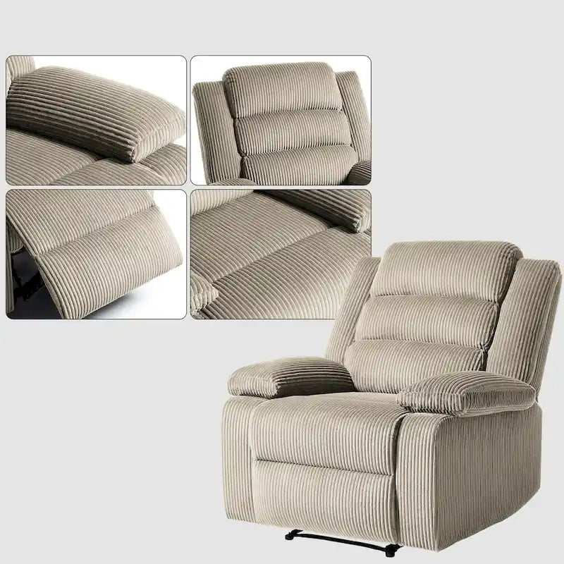 Fauteuil inclinable manuel moderne en velours côtelé, fauteuil inclinable réglable avec larges accoudoirs