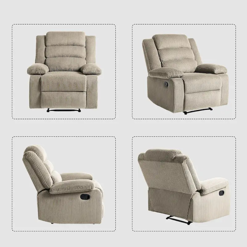 Fauteuil inclinable manuel moderne en velours côtelé, fauteuil inclinable réglable avec larges accoudoirs