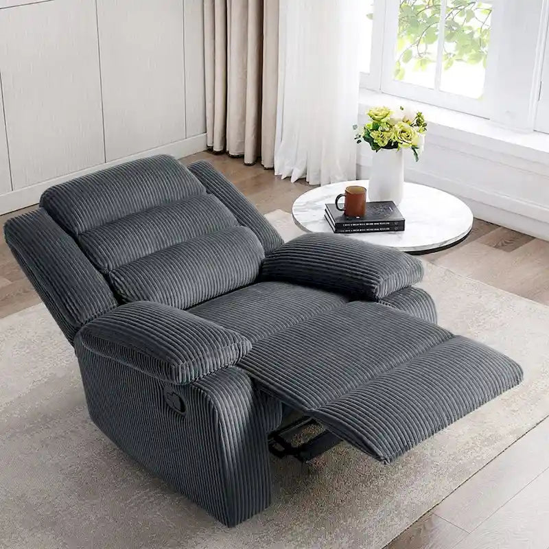 Fauteuil inclinable manuel moderne en velours côtelé, fauteuil inclinable réglable avec larges accoudoirs