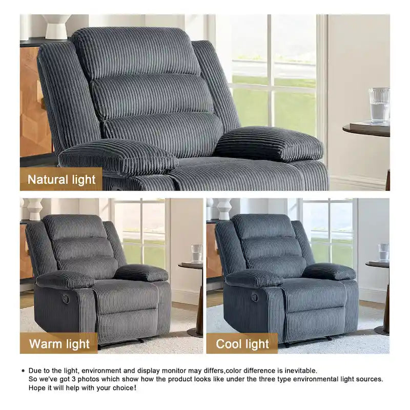 Fauteuil inclinable manuel moderne en velours côtelé, fauteuil inclinable réglable avec larges accoudoirs
