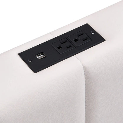 Lit plateforme relevable avec rangement intégré, lit bas revêtu de cuir PU avec télécommande, éclairage LED, prises et ports USB