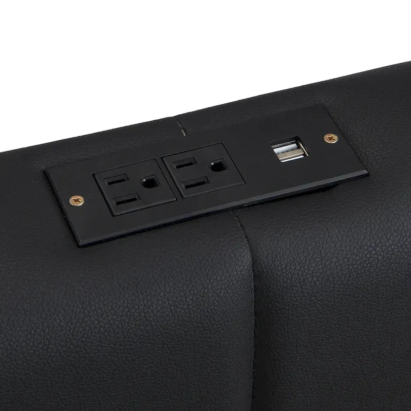 Lit plateforme relevable avec rangement intégré, lit bas revêtu de cuir PU avec télécommande, éclairage LED, prises et ports USB