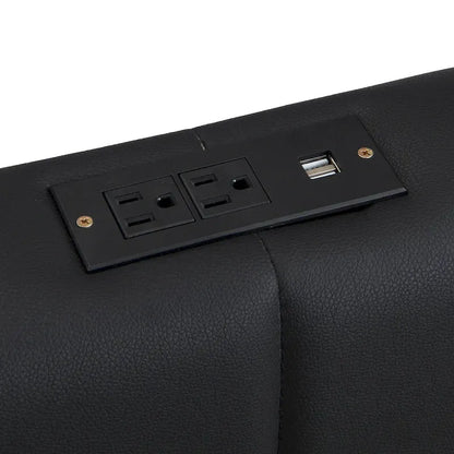 Lit plateforme relevable avec rangement intégré, lit bas revêtu de cuir PU avec télécommande, éclairage LED, prises et ports USB