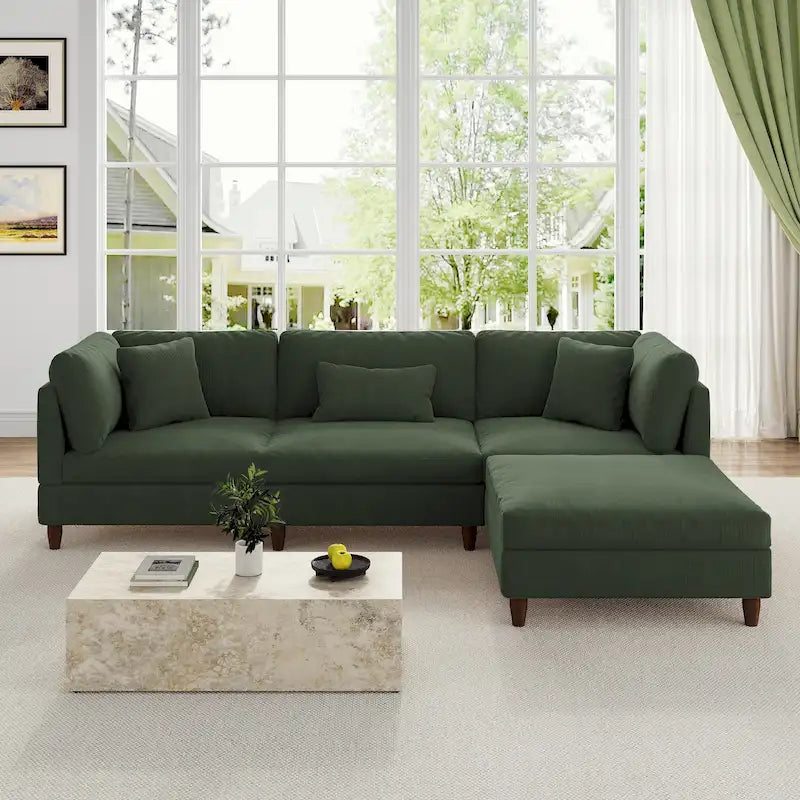 Canapé d'angle modulable avec pouf pour salon - 112 cm de large