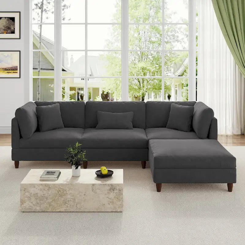 Canapé d'angle modulable avec pouf pour salon - 112 cm de large