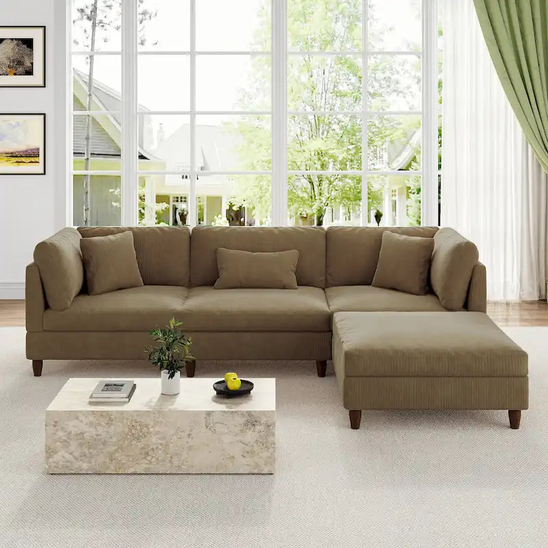 Canapé d'angle modulable avec pouf pour salon - 112 cm de large