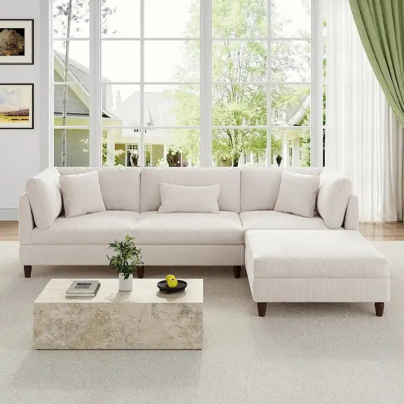 Canapé d'angle modulable avec pouf pour salon - 112 cm de large