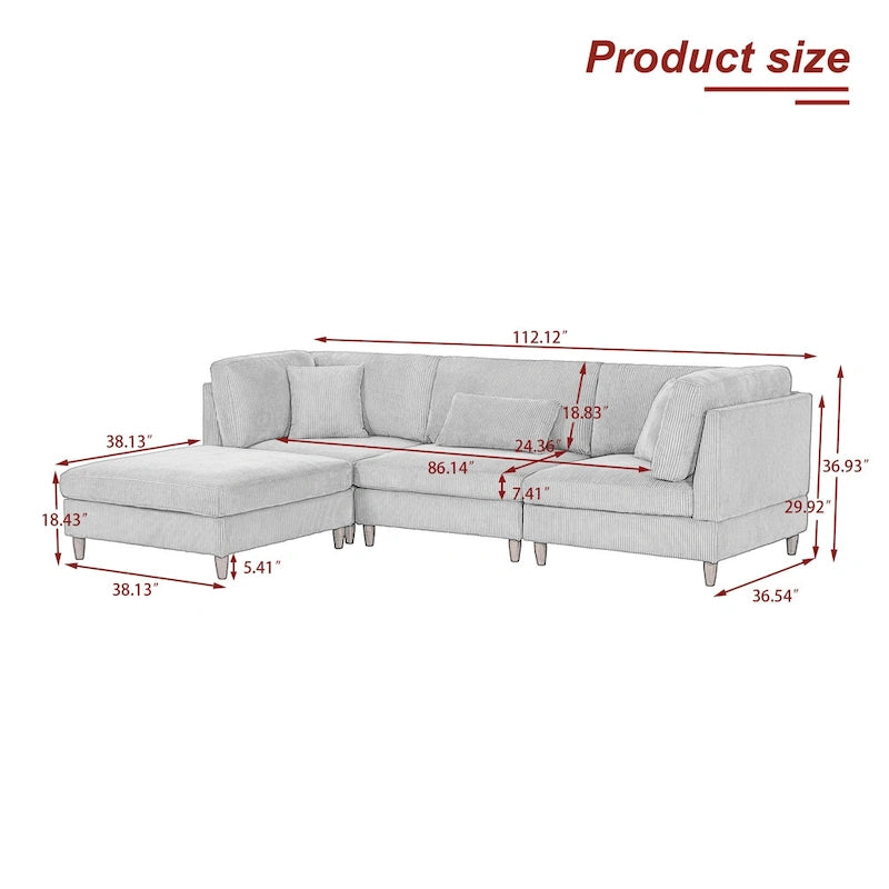 Canapé d'angle modulable avec pouf pour salon - 112 cm de large