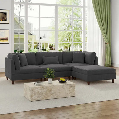 Canapé d'angle modulable avec pouf pour salon - 112 cm de large