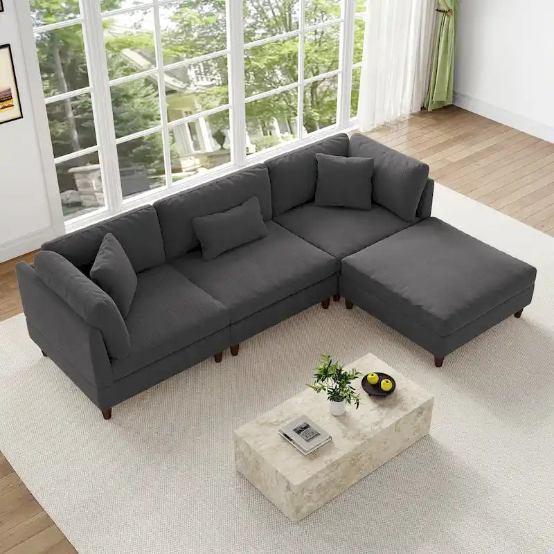 Canapé d'angle modulable avec pouf pour salon - 112 cm de large
