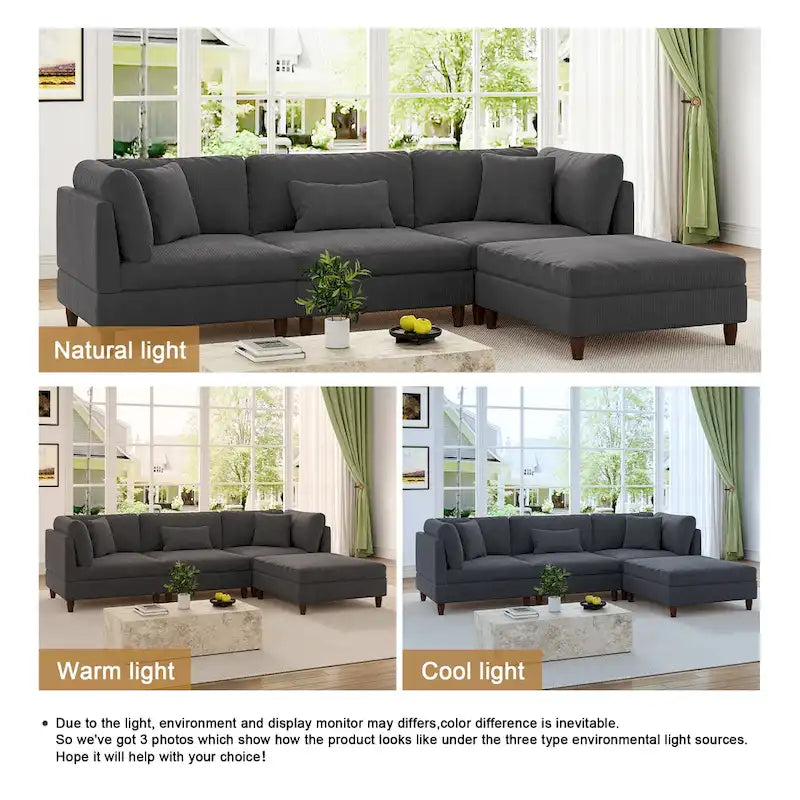 Canapé d'angle modulable avec pouf pour salon - 112 cm de large