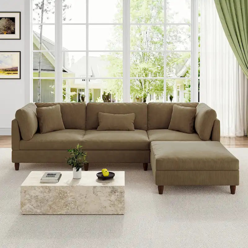 Canapé d'angle modulable avec pouf pour salon - 112 cm de large