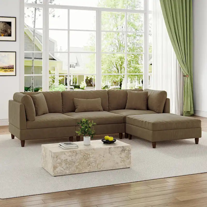 Canapé d'angle modulable avec pouf pour salon - 112 cm de large