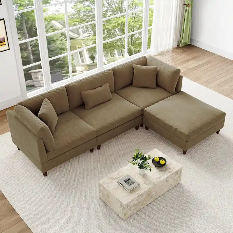 Canapé d'angle modulable avec pouf pour salon - 112 cm de large